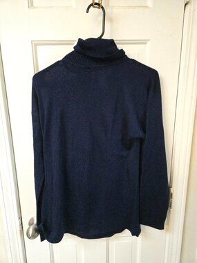 Kevia 100% Silk Navy Blue Turtleneck Sweater